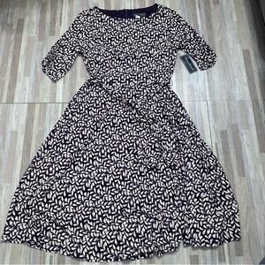Elegant Purple & Cream Dress with Tie Waist by Jessica Howard Women's 12 NWT